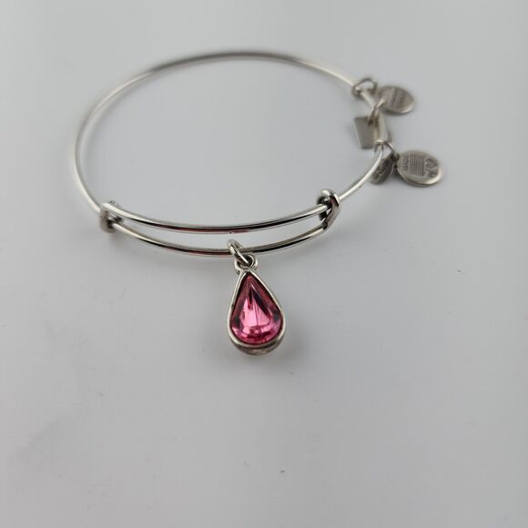 Alex and Ani Silver Pink Teardrop October Birthstone Bracelet - Picture 2 of 4